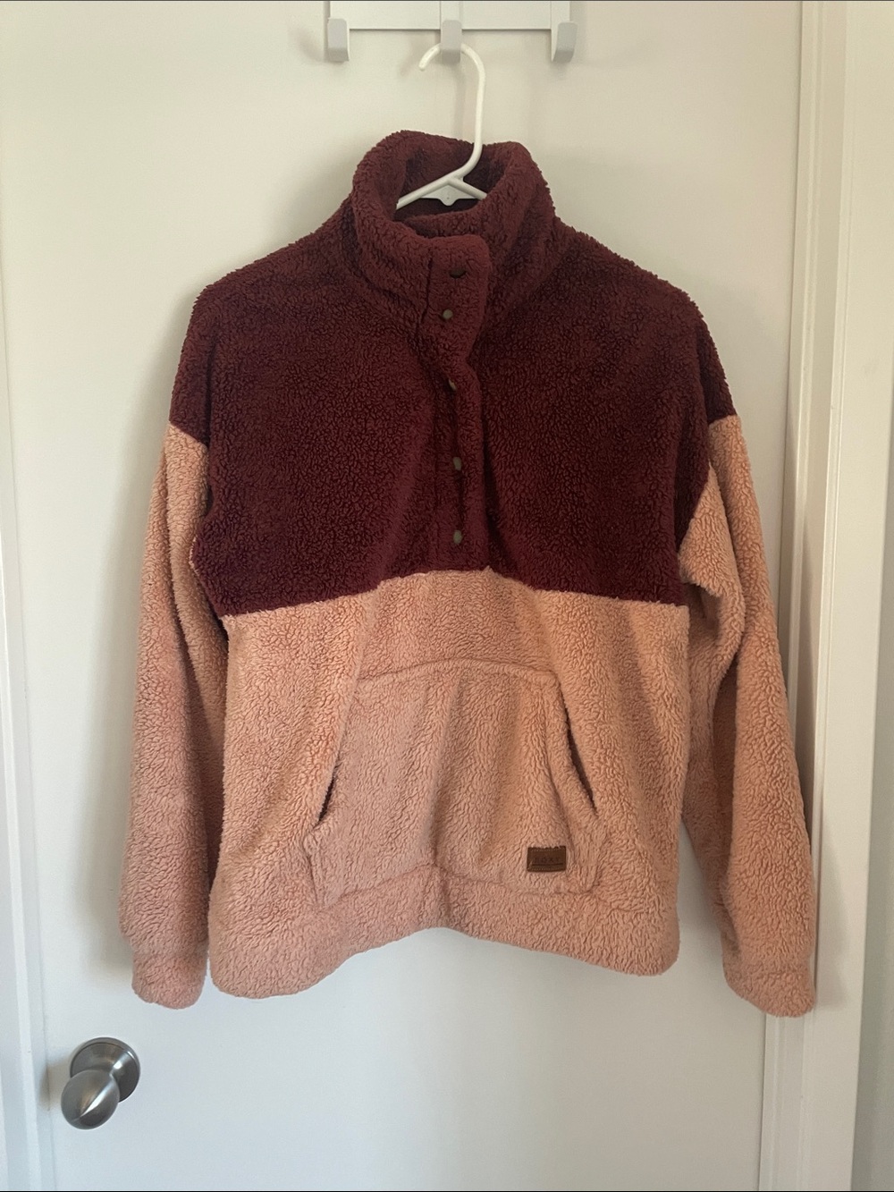 Roxy Sherpa Pullover - Burgundy & Dusty Rose